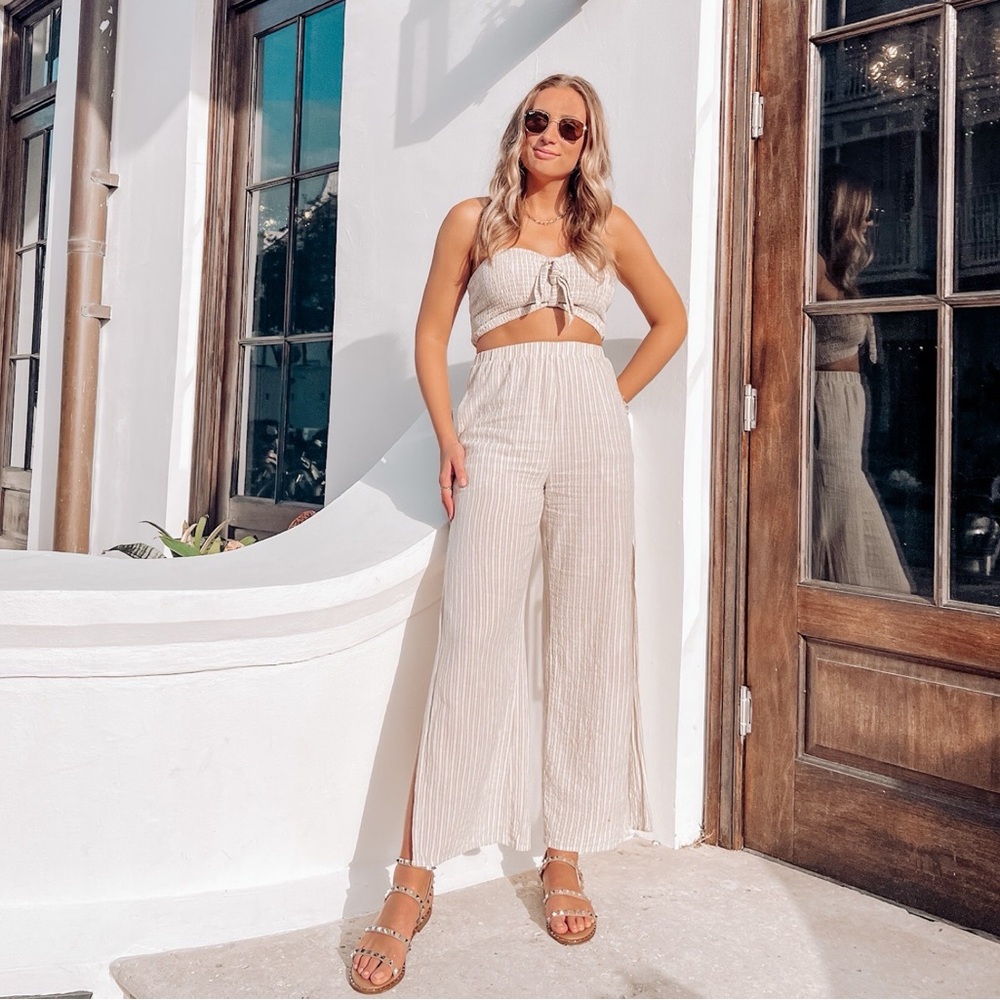Tan and White Striped Linen Matching Set